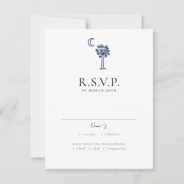 Charleston Toile Navy Blue Wedding Response Card (Front)