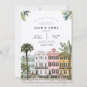 Charleston Watercolor Rainbow Row Invitation