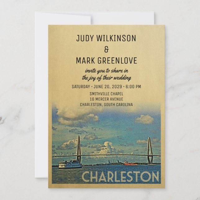 Charleston Wedding Invitation Vintage Mid-Century (Front)