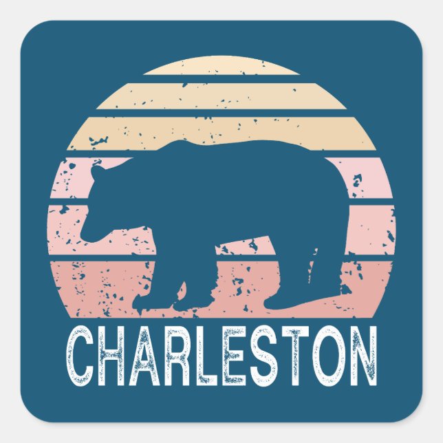 Charleston West Virginia Retro Bear Square Sticker (Front)