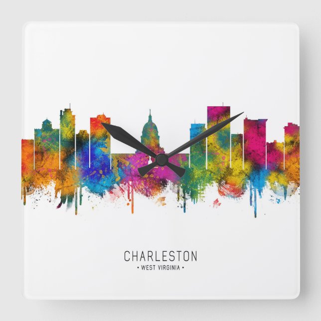 Charleston West Virginia Skyline Square Wall Clock (Front)