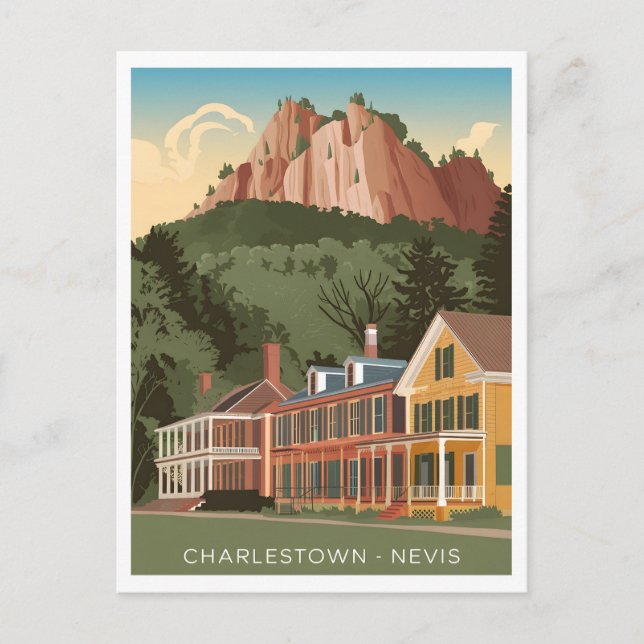 Charlestown Nevis Vintage Postcard (Front)