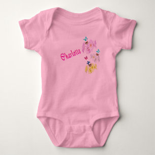Charlette Name With Kittens And Flowers, Baby Bodysuit