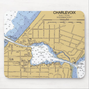 Charlevoix, MI Round Lake Nautical Chart Mousepad