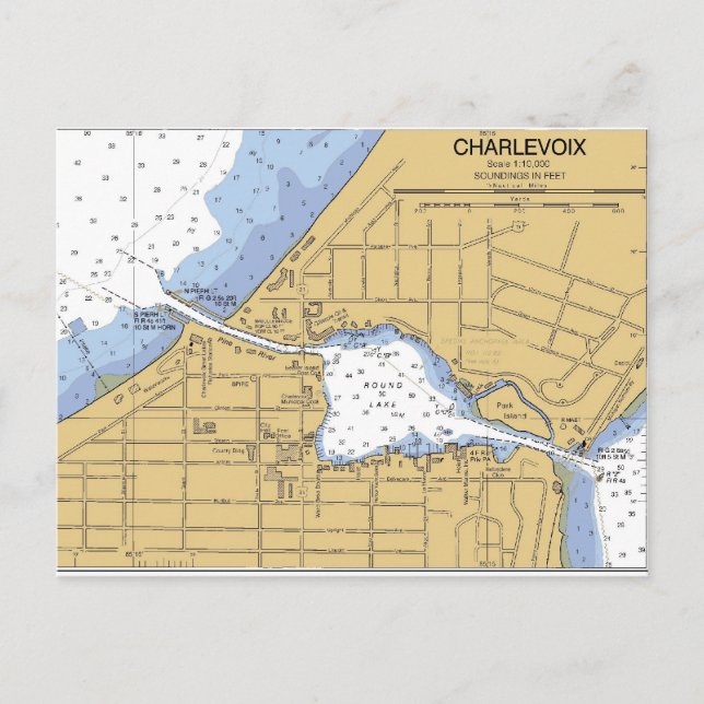 Charlevoix, MI Round Lake Nautical Chart Postcard (Front)