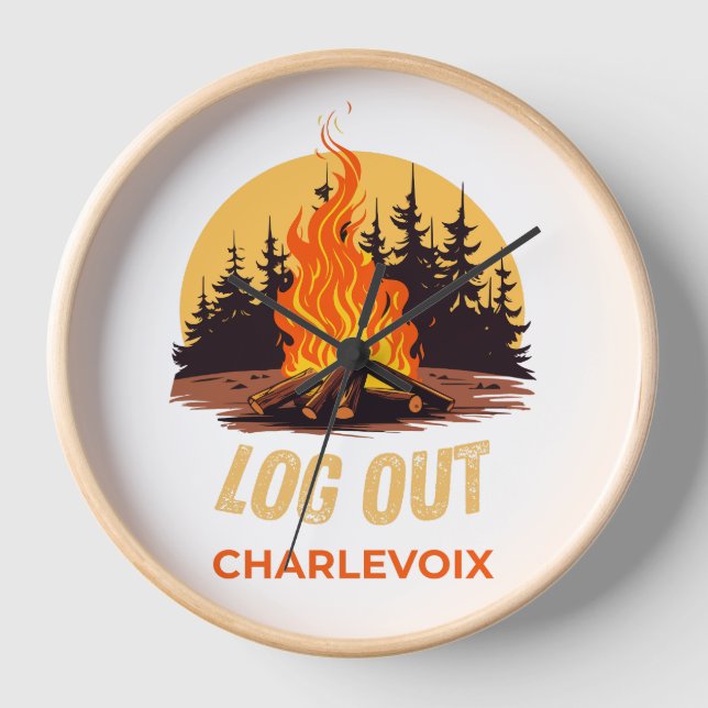 Charlevoix Michigan Campfire  Clock (Front)