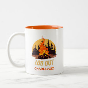 Charlevoix Michigan Campfire  Two-Tone Coffee Mug