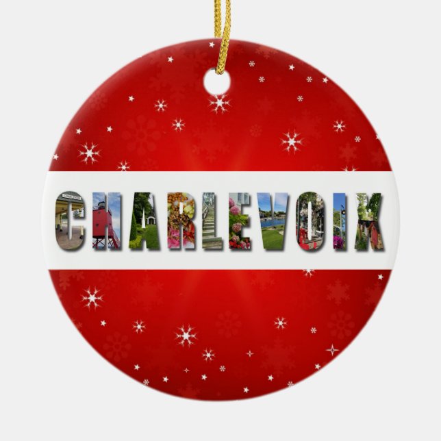 Charlevoix Michigan Travel Photos Christmas Ceramic Ornament (Front)