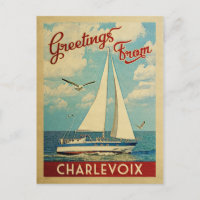 Charlevoix Sailboat Vintage Travel Michigan