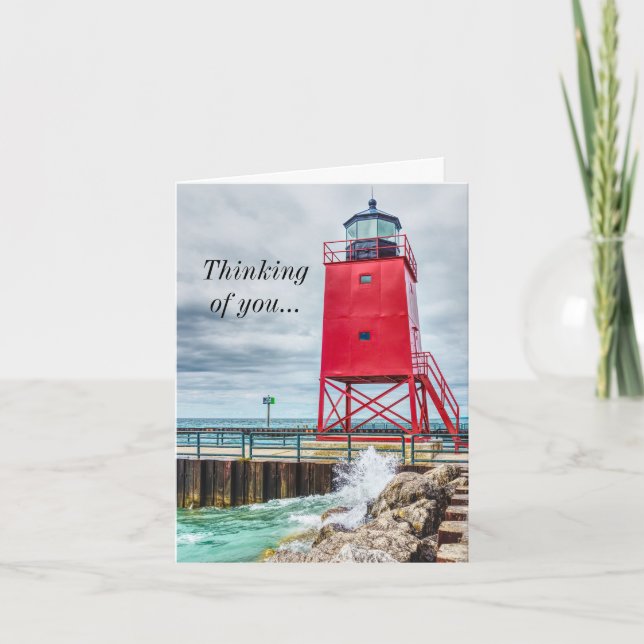 Charlevoix South Lighthouse Thinking Of You Card (Front)