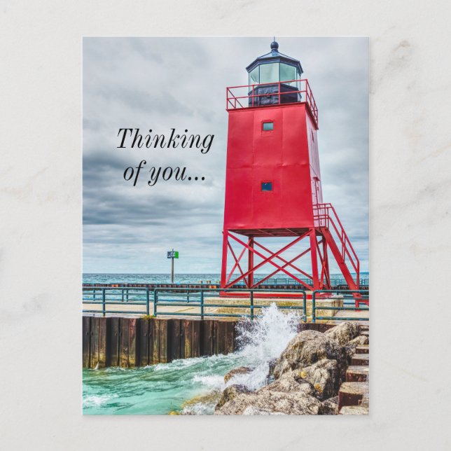Charlevoix South Ligthouse Thinking Of You Postcard (Front)