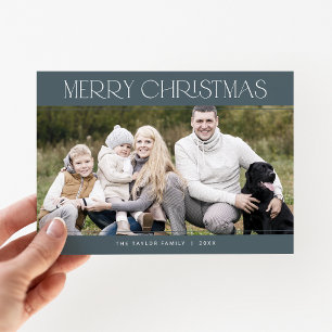 CHARLIE Blue Family Photo Vintage Merry Christmas Holiday Card