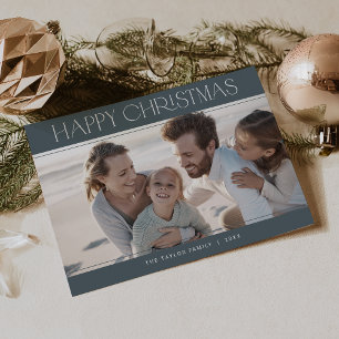 CHARLIE Blue Modern Family Photo Happy Christmas Holiday Card
