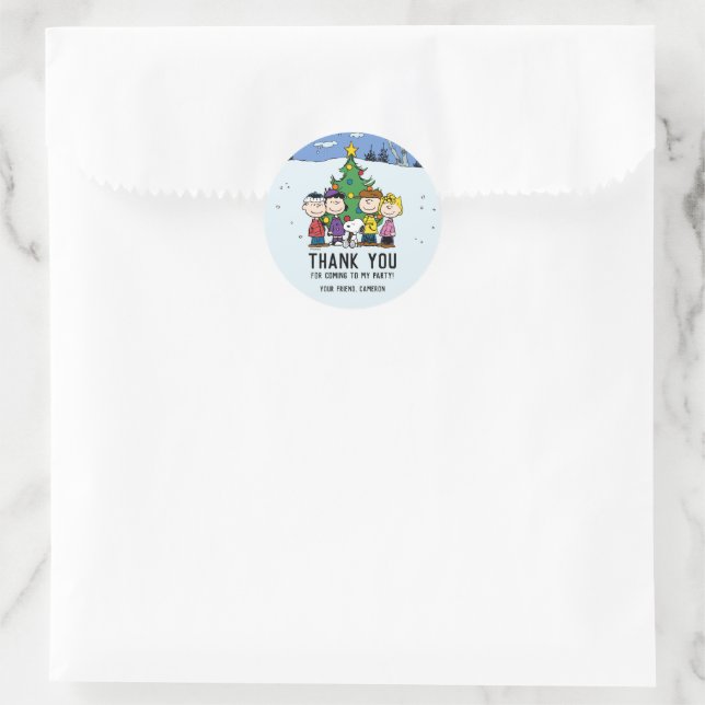 Charlie Brown and Friends Winter Birthday Classic Round Sticker (Bag)