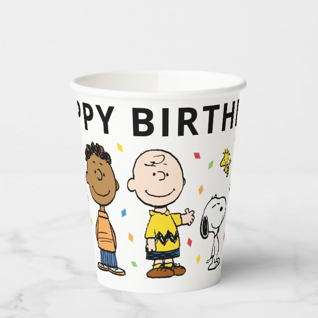 Charlie Brown and Gang Confetti Birthday Paper Cups (Left)