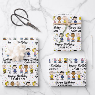 Charlie Brown and Gang Confetti Birthday Wrapping Paper Sheet