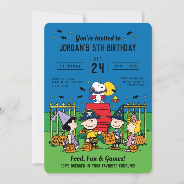 Charlie Brown and Gang Halloween Birthday Invitation (Front)
