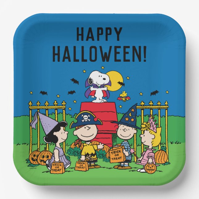 Charlie Brown and Gang Halloween Party Paper Plate (Front)