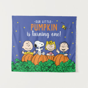 Charlie Brown and Gang Pumpkin 1st Birthday Tapestry
