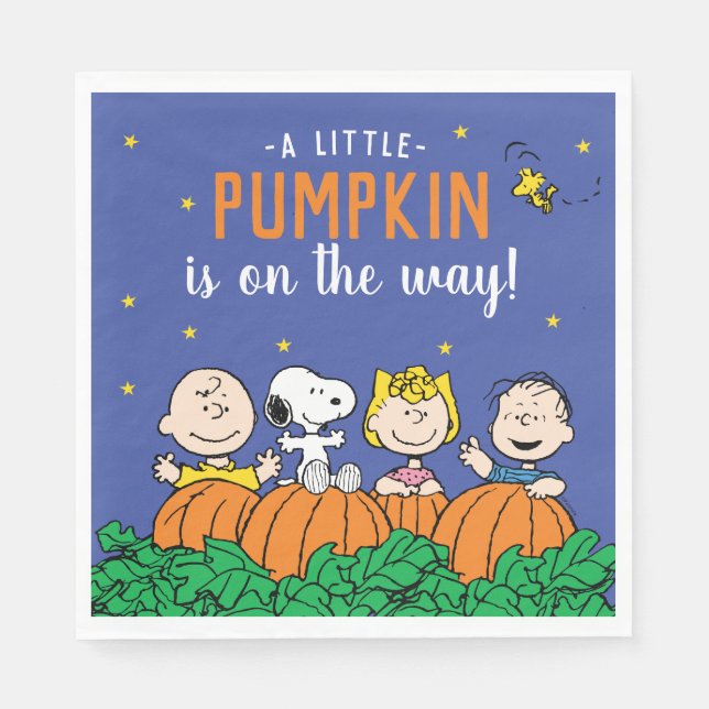 Charlie Brown and Gang Pumpkin Baby Shower Napkin (Front)