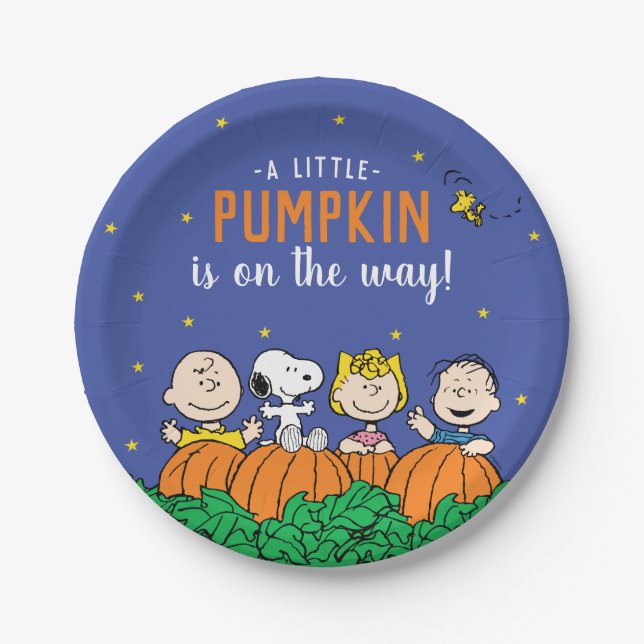 Charlie Brown and Gang Pumpkin Baby Shower Paper Plate (Front)