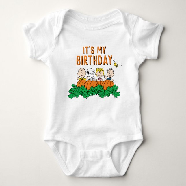 Charlie Brown and Gang Pumpkin Birthday Baby Bodysuit (Front)