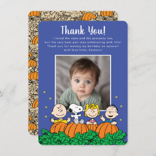 Charlie Brown and Gang Pumpkin First Birthday Thank You Card