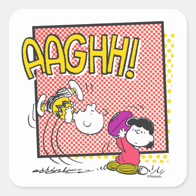 Charlie Brown and Lucy Football Comic Graphic Square Sticker (Front)