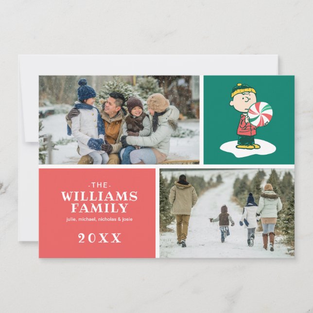 Charlie Brown Peppermint Candy Holiday Card (Front)