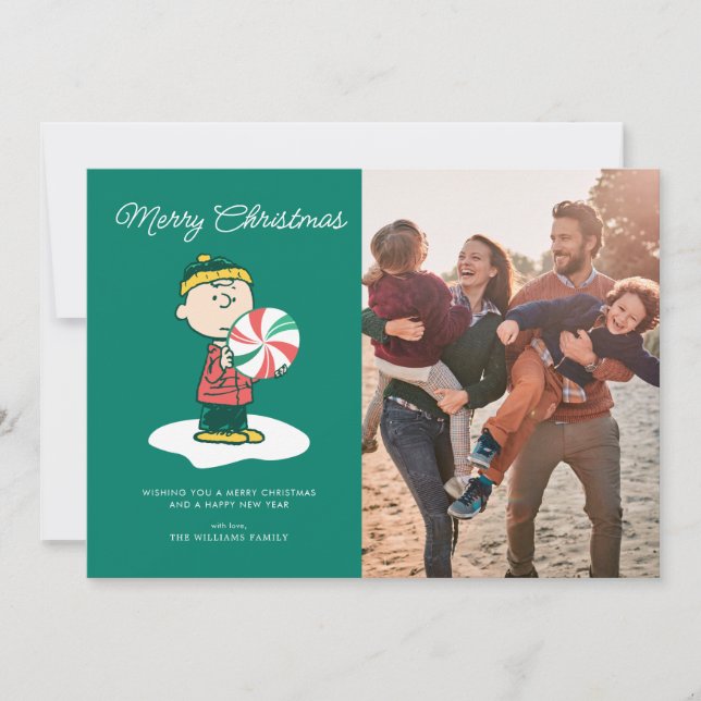 Charlie Brown Peppermint Candy Holiday Card (Front)