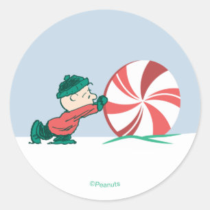 Charlie Brown   Rolling Into the Holiday Season Classic Round Sticker