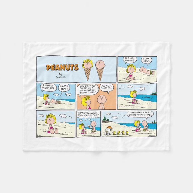Charlie Brown & Sally Ice Cream At The Beach Fleece Blanket (Front (Horizontal))
