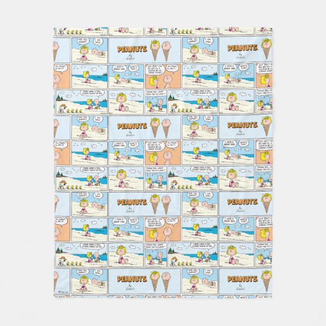 Charlie Brown & Sally Ice Cream At The Beach Fleece Blanket (Front)