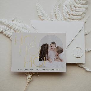 CHARLIE Cream Gold Foil Ho Ho Ho Photo Christmas Foil Holiday Card