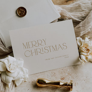 CHARLIE Gold Easy Simple Family Merry Christmas Holiday Card