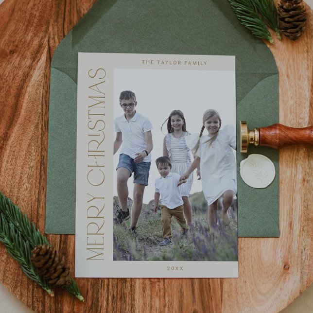 CHARLIE Gold Family Photo Boho Merry Christmas Holiday Card (CHARLIE Gold Family Photo Boho Merry Christmas Holiday Card)