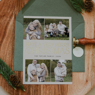 CHARLIE Gold Foil Family Multi Photo Christmas Holiday Card