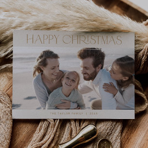 CHARLIE Gold Modern Family Photo Happy Christmas Holiday Card