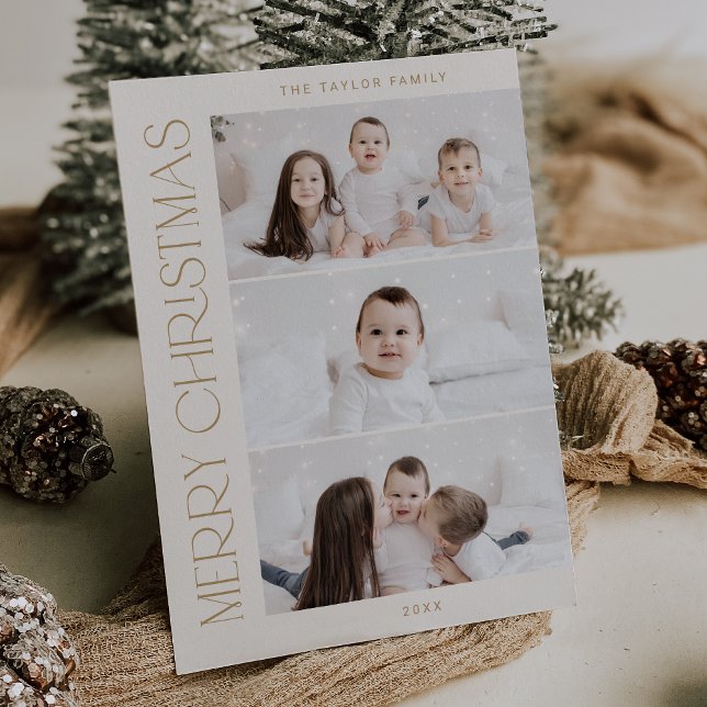 CHARLIE Gold Printable 3 Family Photo Christmas Holiday Card (CHARLIE Gold Printable 3 Family Photo Christmas Holiday Card)