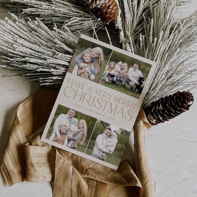 CHARLIE Gold Simple Family Multi Photo Christmas Holiday Card (CHARLIE Gold Simple Family Multi Photo Christmas Holiday Card)