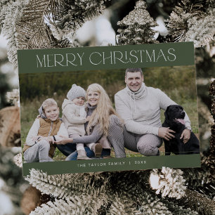 CHARLIE Green Family Photo Vintage Merry Christmas Holiday Card