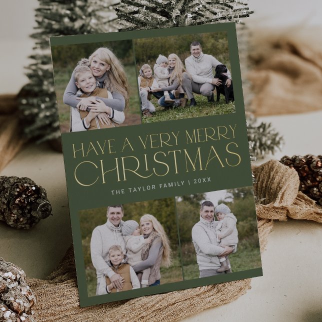 CHARLIE Green Foil Family Multi Photo Christmas Holiday Card (CHARLIE Green Foil Family Multi Photo Christmas Foil Holiday Card)