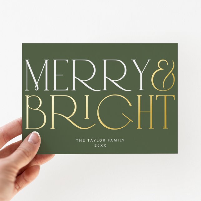 CHARLIE Green Foil Merry Bright Family Christmas Foil Holiday Card (CHARLIE Green Foil Merry Bright Family Christmas Foil Holiday Card)