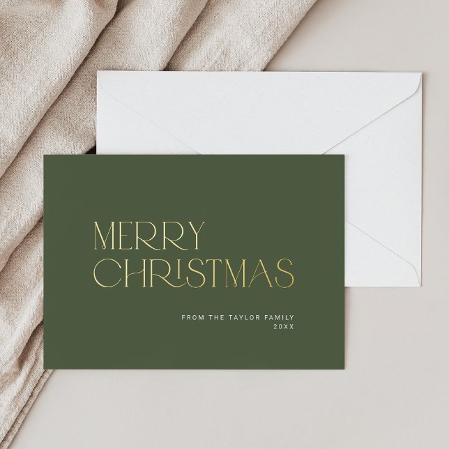 CHARLIE Green Foil Simple Family Merry Christmas Foil Holiday Card (CHARLIE Green Foil Simple Family Merry Christmas Foil Holiday Card)