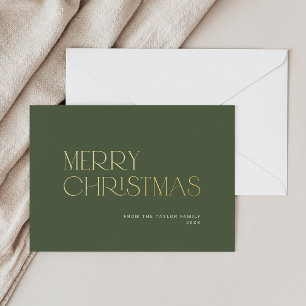 CHARLIE Green Foil Simple Family Merry Christmas Holiday Card