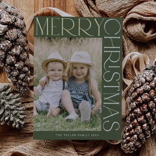 CHARLIE Green Gold Foil Fun Photo Merry Christmas Foil Holiday Card