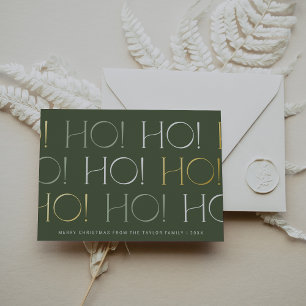 CHARLIE Green Gold Foil Ho Ho Ho Family Christmas Foil Holiday Card