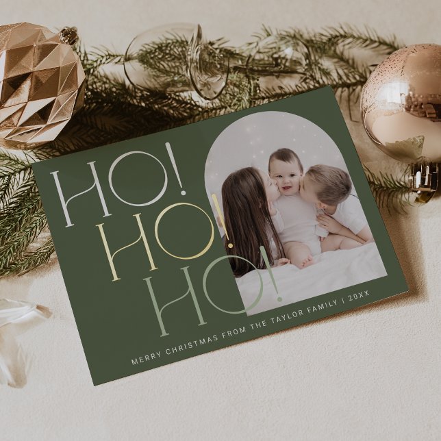 CHARLIE Green Gold Foil Ho Ho Ho Photo Christmas Foil Holiday Card (CHARLIE Green Gold Foil Ho Ho Ho Photo Christmas Foil Holiday Card)