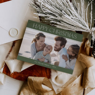 CHARLIE Green Modern Family Photo Happy Christmas Holiday Card