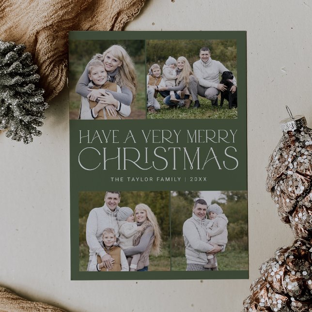 CHARLIE Green Simple Family Multi Photo Christmas Holiday Card (CHARLIE Green Simple Family Multi Photo Christmas Holiday Card)